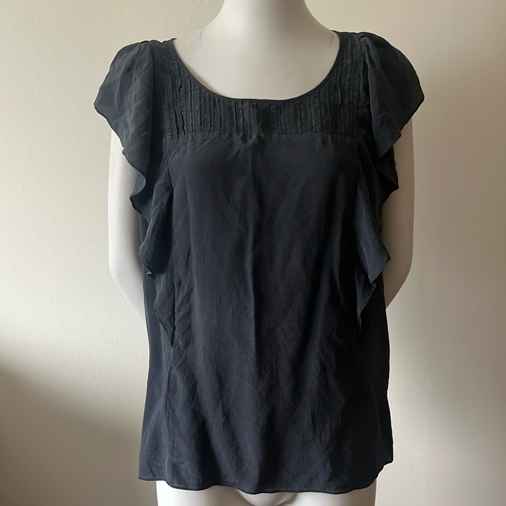 Banana Republic Black Ruffle-Shoulder Scoop Neck Blouse